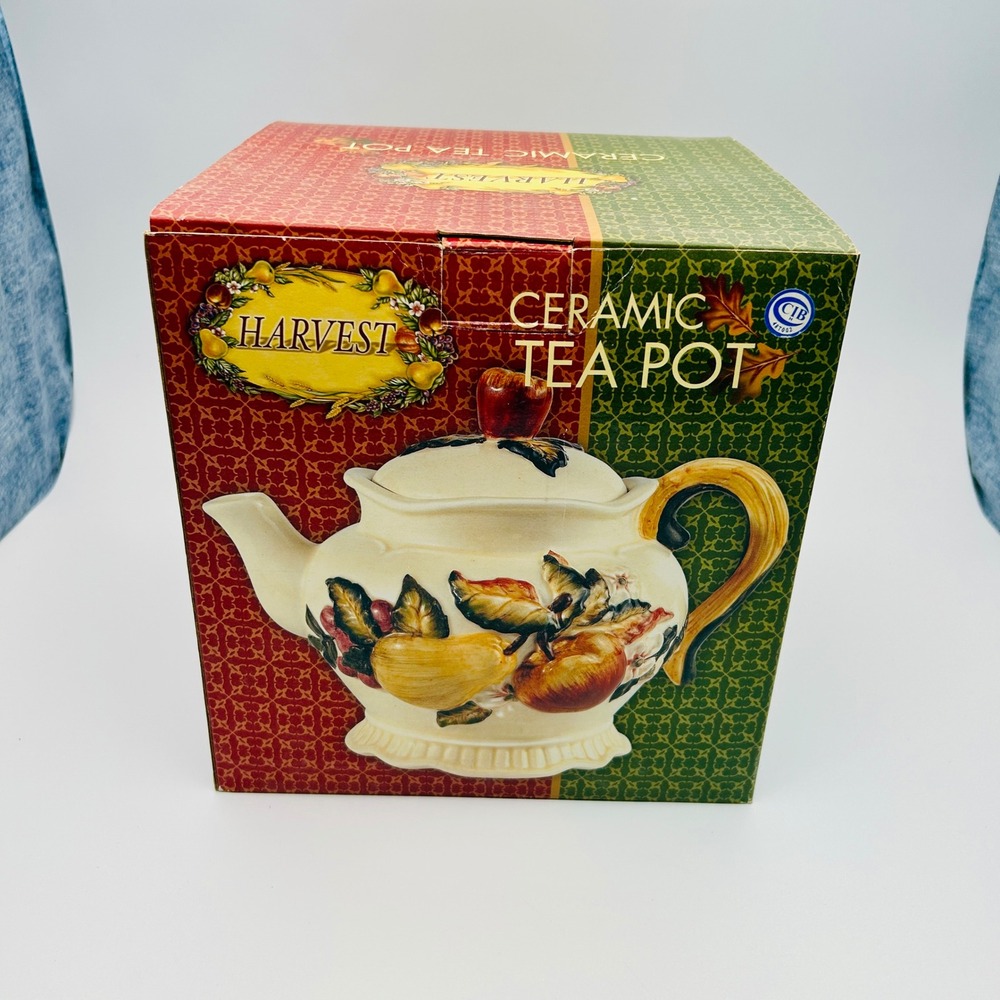 Bico Harvest Ceramic Teapot With Lid Embossed Fruit Apple Finial New in Box